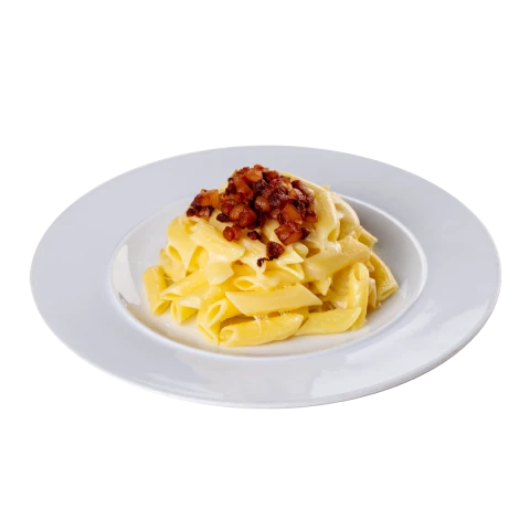 Túrós Penne tészta , pirított tepertővel