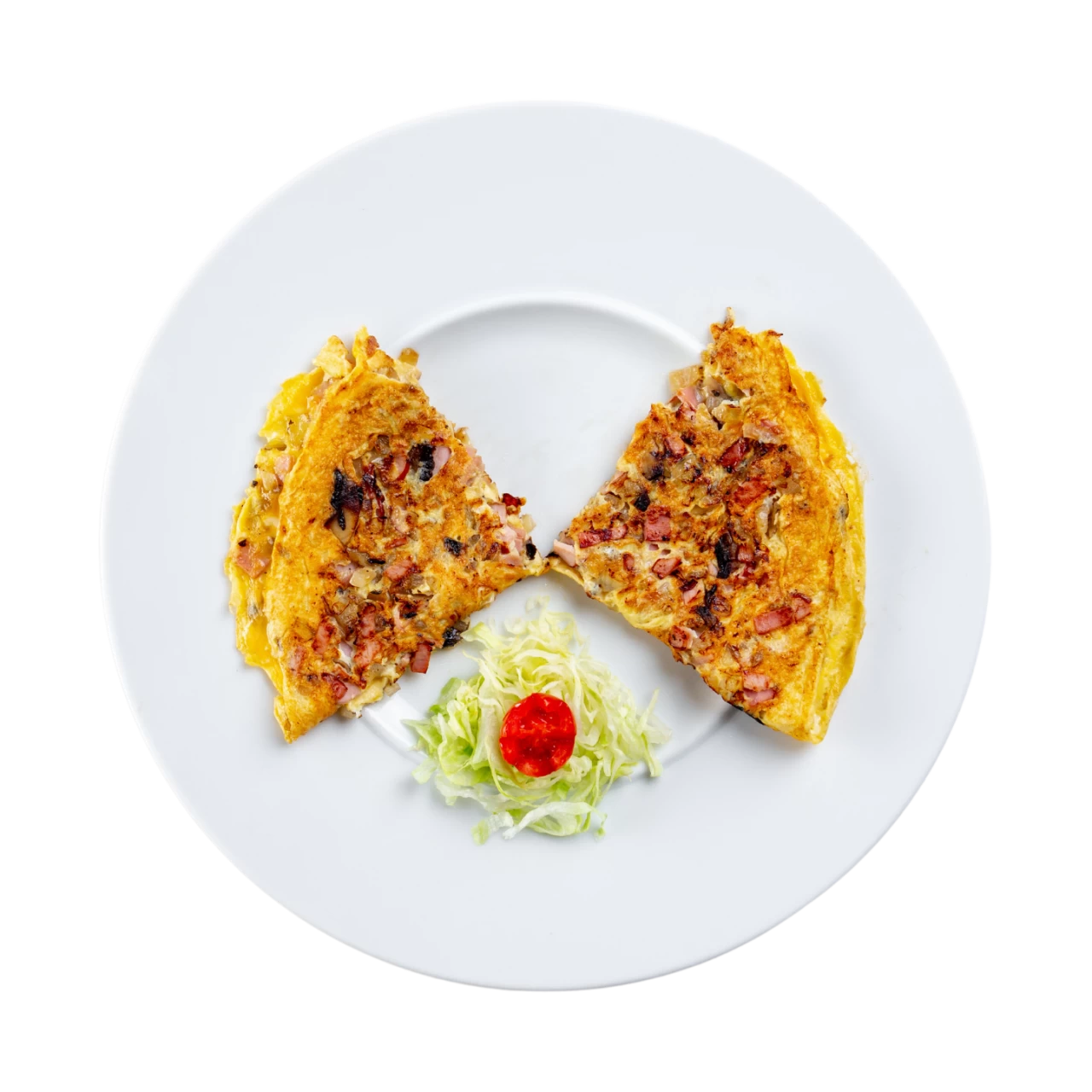 Omletă cu șuncă, ciuperci și ceapă