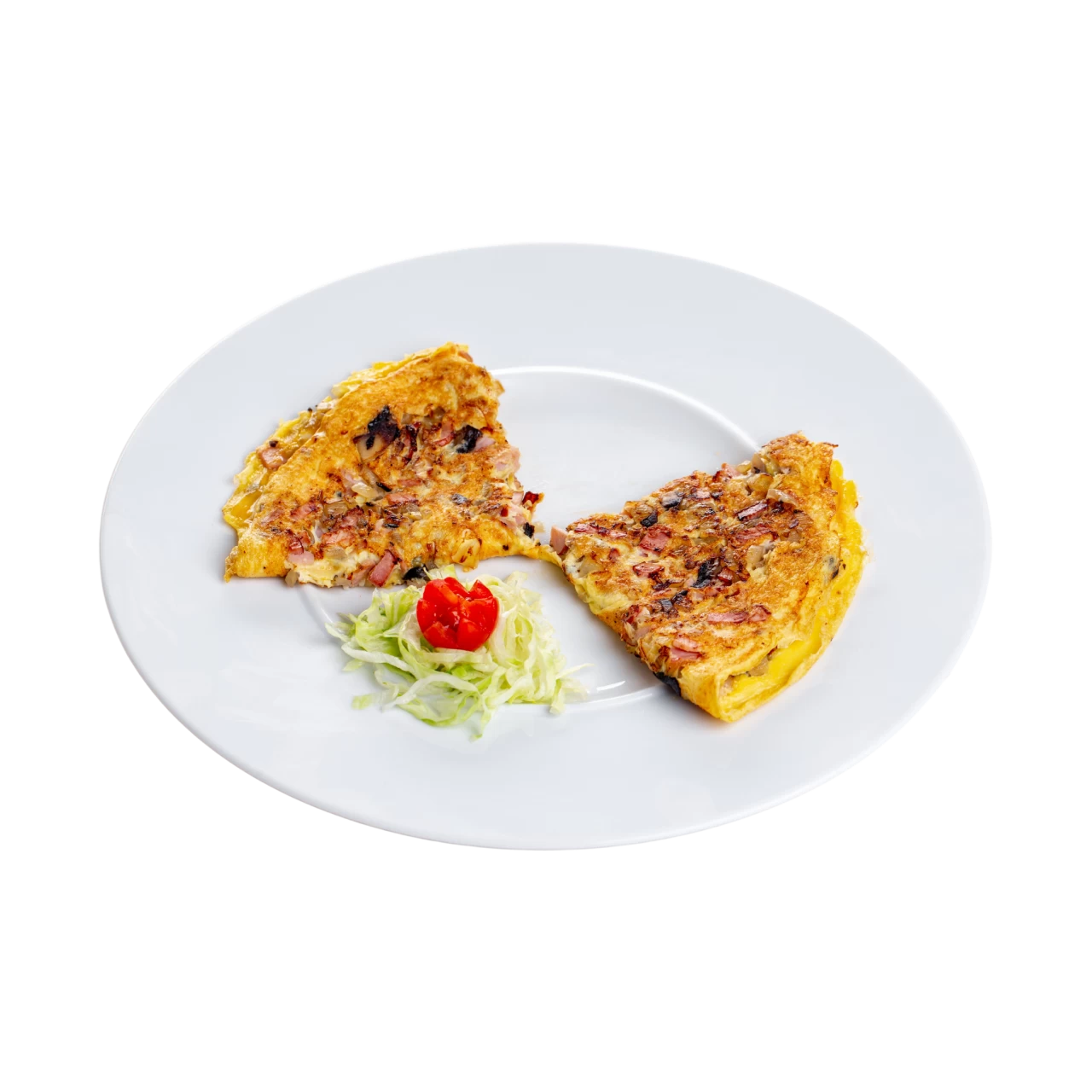 Omletă cu șuncă, ciuperci și ceapă